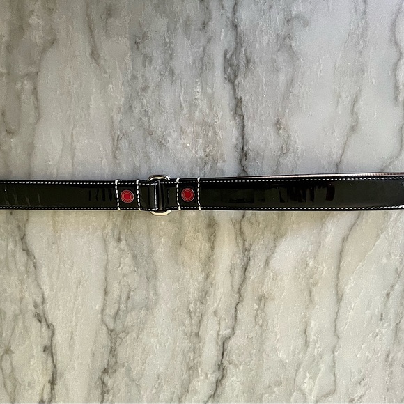 RARE! Coach Large Vintage Dog Leash Black Patent Leather with Red Grommets - Picture 4 of 10